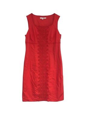 Boden Dress Women’s Size‎ 10 US Long Red Cotton Embroidered Sleeveless Sheath